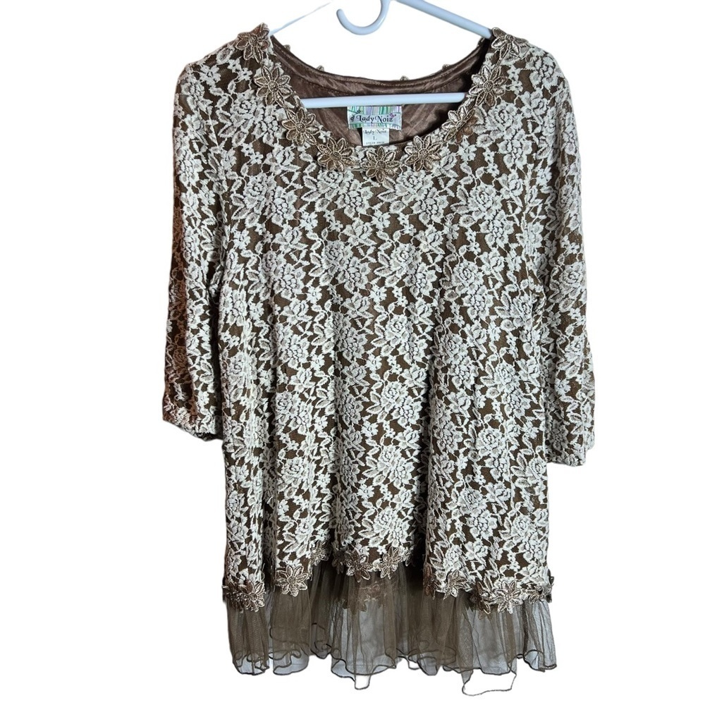 Lady Noiz Brown Cream Lace Tunic, Large